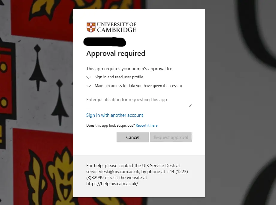 Page stating "This application requires your admin's approval"